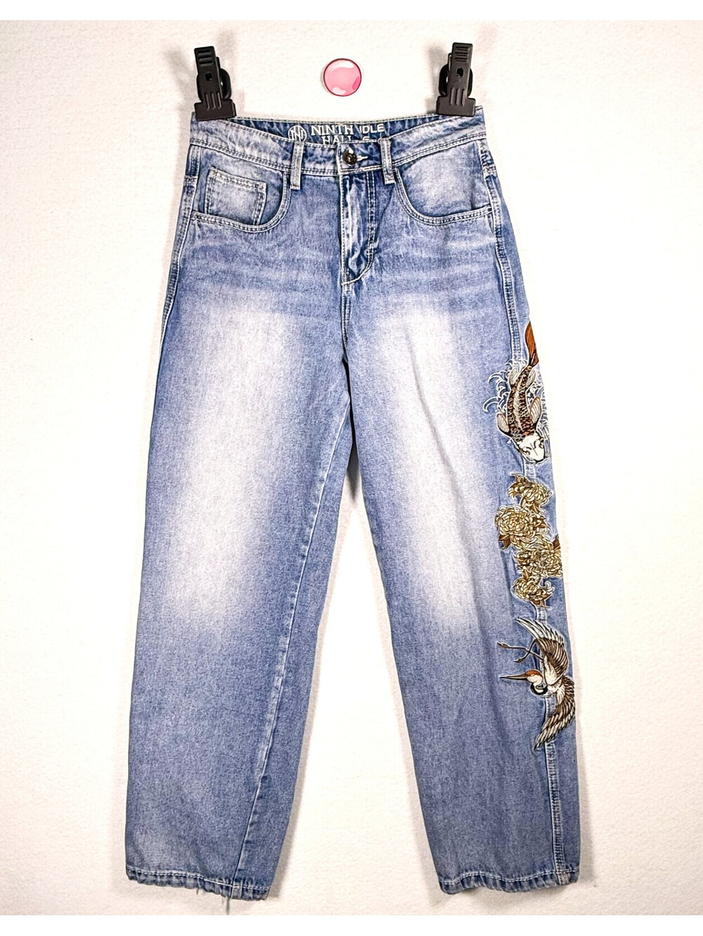 Ninth Hall Koi Fish Crane Embroidered Baggy Jeans Y2K Women6